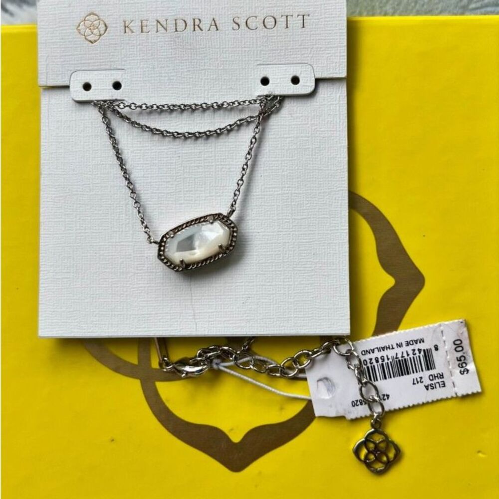 NWT Kendra Scott Elisa Ivory Mother-of-Pearl Silver Pendant Necklace - Picture 7 of 16